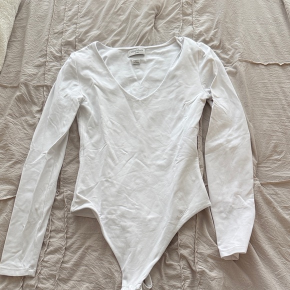 Aritzia Tops - Aritzia Contour White V-Neck Long Sleeve Bodysuit